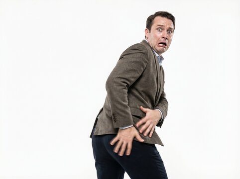 Person slapping back pockets financial terror