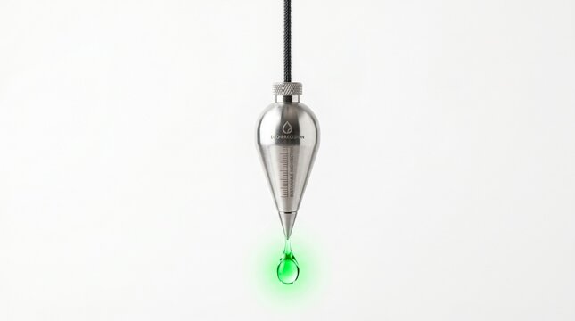 Silver plumb bob dripping green water