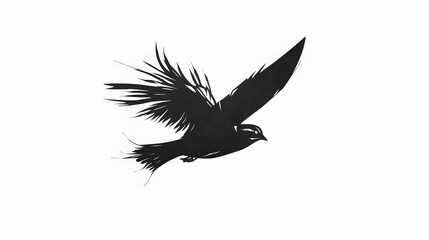 Fototapeta premium minimalist black crow silhouette flying with motion lines against white background