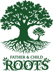 Obraz premium Illustration of a large tree with roots and sapling symbolizing family bonds