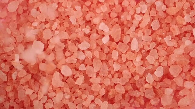 Pink salt crystals from a natural source in a close-up view