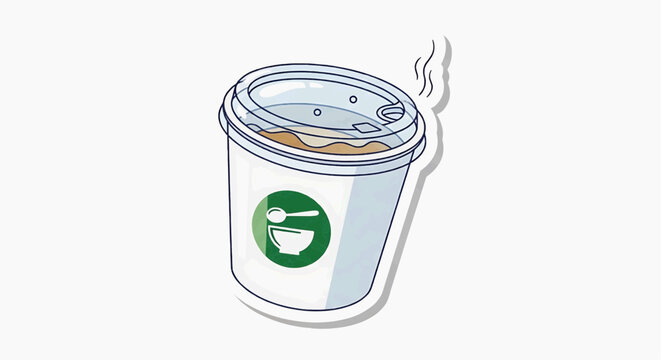 A steaming hot coffee cup with a green logo is placed on a surface indoors.