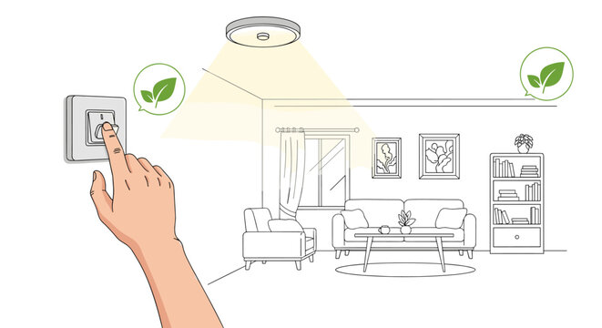 Hand Pressing Light Switch In Living Room.