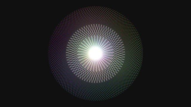 Premium 4K seamless loop of Manipura Solar Plexus Chakra mandala sacred geometry unfolding in a cinematic void. Features iridescent Fibonacci Moire patterns. Ideal for VJ sets, trance visuals, meditat