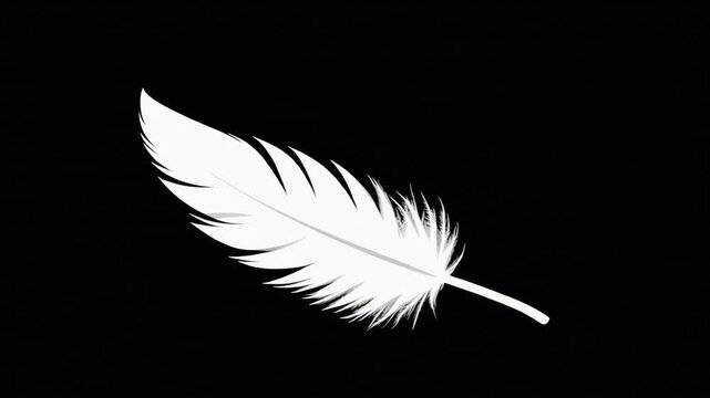 Flat illustration feather moving smoothly on black background
