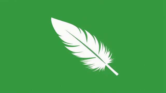 Simple feather drifting on green backdrop, clean flat design
