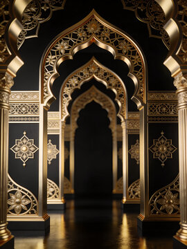Luxury islamic arch pattern gold black elegant background design