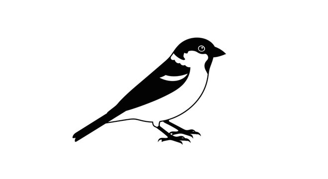 Sparrow bird illustration in minimalist line art, black and white songbird vector isolated on white.