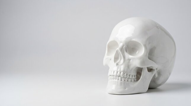 Detailed white human skull model on a bright clean background for anatomy or halloween concepts with x ray, skeleton