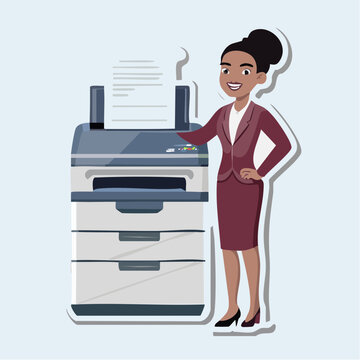 Businesswoman operating a photocopier in an office