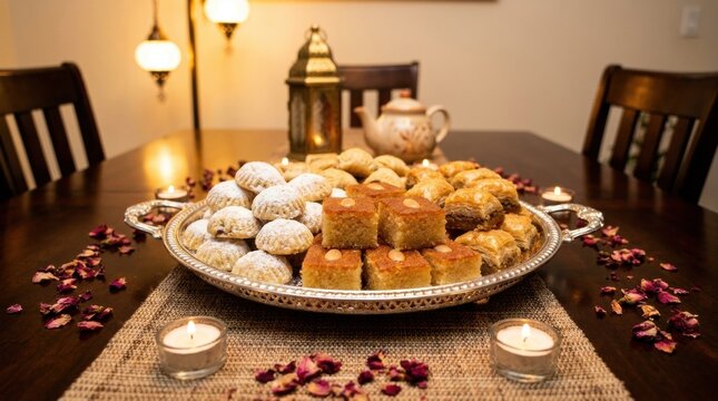 Traditional Arabic sweets and desserts for Eid Mubarak celebration