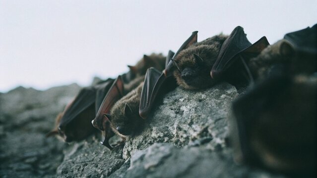 Close up a swarm of  Mexican free-tailed bats or Brazilian free-tailed bats (Tadarida brasiliensis) waiting for the cover of night in cave, Austin, Texas, USA.
