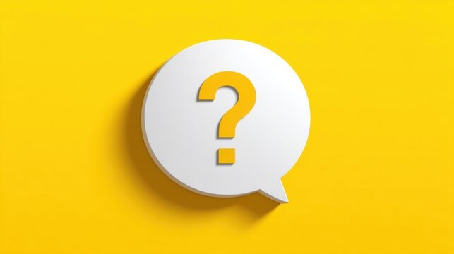 White speech bubble with bold yellow question mark on vibrant solid background, minimalistic clean modern design.