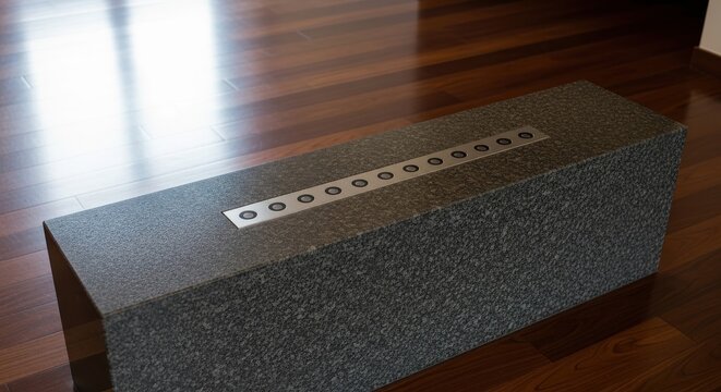 Granite plinth with embedded optical sensor array in a modern setting