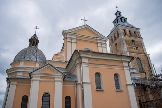 Historic St. Nicholas Cathedral under Restoration in Svir Village, Belarus with copy space