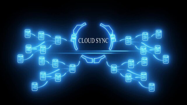 Cloud sync digital network hud animation: data transfer and connectivity technology concept