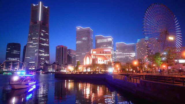 横浜みなとみらいの美しい夜景動画