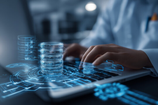 Data infrastructure and data pipeline development. Data integration. Engineer using laptop computer to design data processing system and data warehouse