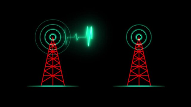Global networking tower icon with radio wave, tower connective network and signal waves Motion graphic 4k animation video. background.