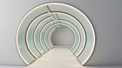 Fototapeta premium Modern Circular Corridor with Illuminating Arches and Sleek Design for Futuristic Architecture