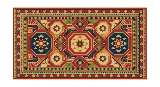 Colorful Persian Carpet with Intricate Geometric Patterns and Traditional Motifs
