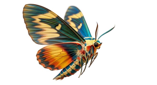 Vibrant Tiger Moth with Intricate Wing Patterns Isolated on White Background.