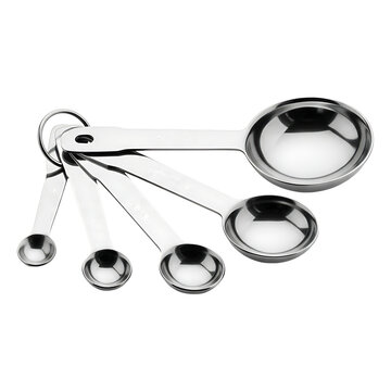 Set of stainless steel measuring spoons isolated on transparent background