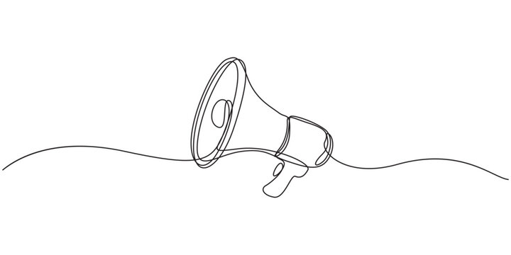Megaphone in one line art style, Megaphone continuous one line art drawing communication loudspeaker vector illustration