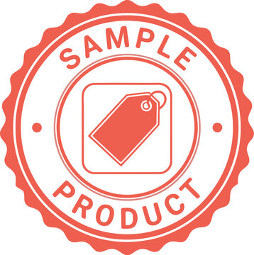 Sample product stamp with coral colored tag icon for retail sale and merchandise promotion on transparent background
