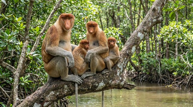 Proboscis monkey family