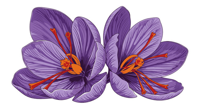 Saffron Crocus Flower Illustration with Red Stigmas