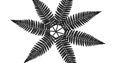 Black and white fern frond radial pattern. © Muya