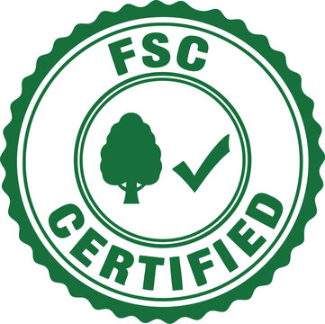 Fsc certified green stamp emblem with tree and check mark symbol vector illustration isolated on white background