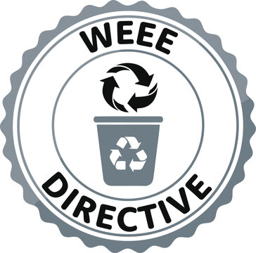 Weee directive recycle symbol trash can stamp for electrical waste disposal compliance and environmental protection on transparent background