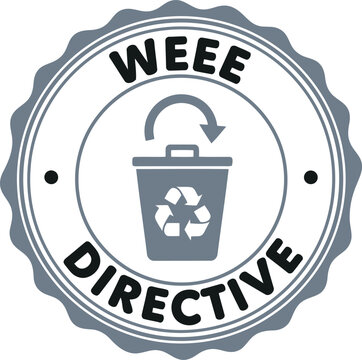 Weee directive recycling symbol trash can stamp for electrical waste disposal compliance and environmental protection on transparent background