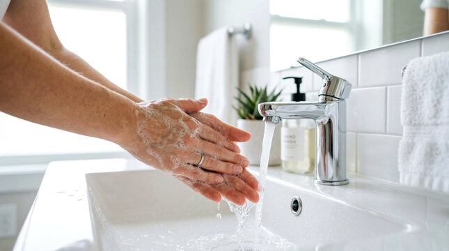 Washing Hands with Soap Under Running Water for Hygiene &mdash; Mencuci Tangan dengan Sabun di Bawah Air Mengalir untuk Kebersihan
