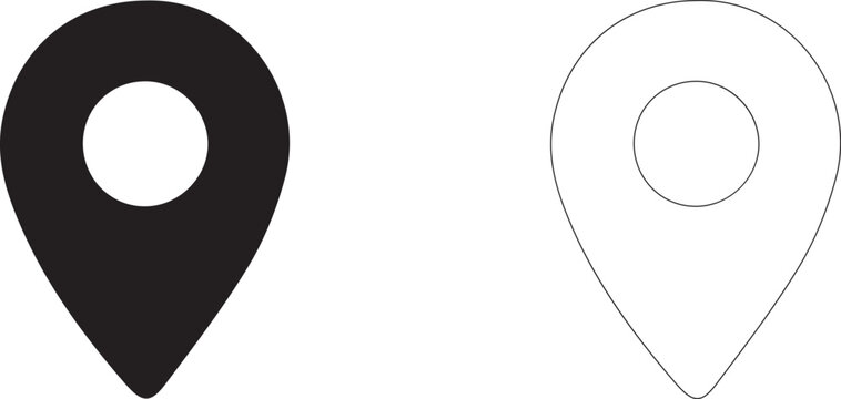 Black Solid and White Outline Location Pin Map Marker Icon Set for UI UX Design Vector Illustration