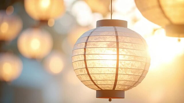 Softly lit paper lantern creating a warm and inviting ambiance at night