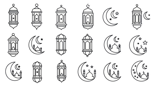 Ramadan lanterns and crescent moons.
