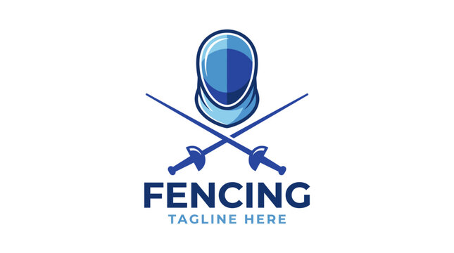 A sleek logo capturing the essence of fencing sports with swords and a helmet, ideal for branding sports events or fencing clubs.