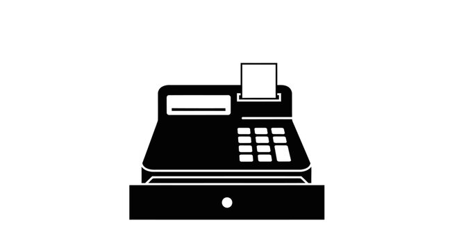 Cash register icon on white background symbolizing retail and transactions
