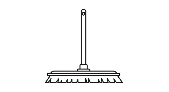 Simple black and white line art illustration of a floor squeegee or cleaning brush isolated on a white background.