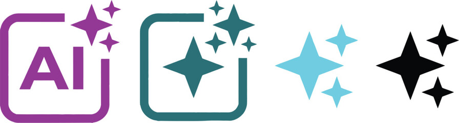 AI generate with square and stars icons. Vector symbols for artificial intelligence and creativity apps. Sparkles generate prompt. © Anisur Rahman