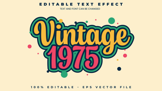 Vintage 1975 Editable text effect vector, minimalist clean typography style, modern elegant lettering for professional branding.