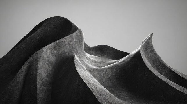 Abstract dark textured waves rise against a soft gray background