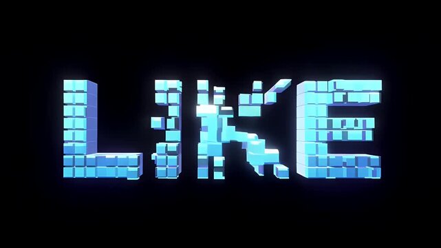 LIKE Text Glitch Tiles Build with Subtle Micro Stutter on Dark Background