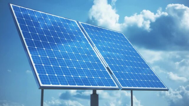 Photovoltaic solar panels generating alternative energy against a sunny blue sky