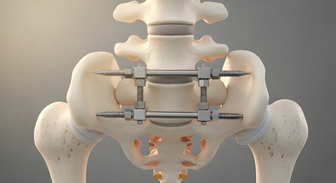 Pelvic fracture fixation with external frame and screws orthopedic trauma surgery concept