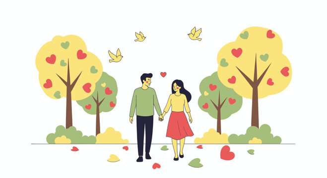 Loving Couple Holding Hands Back View.