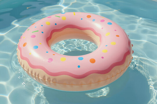 Inflatable donut pool float in swimming pool